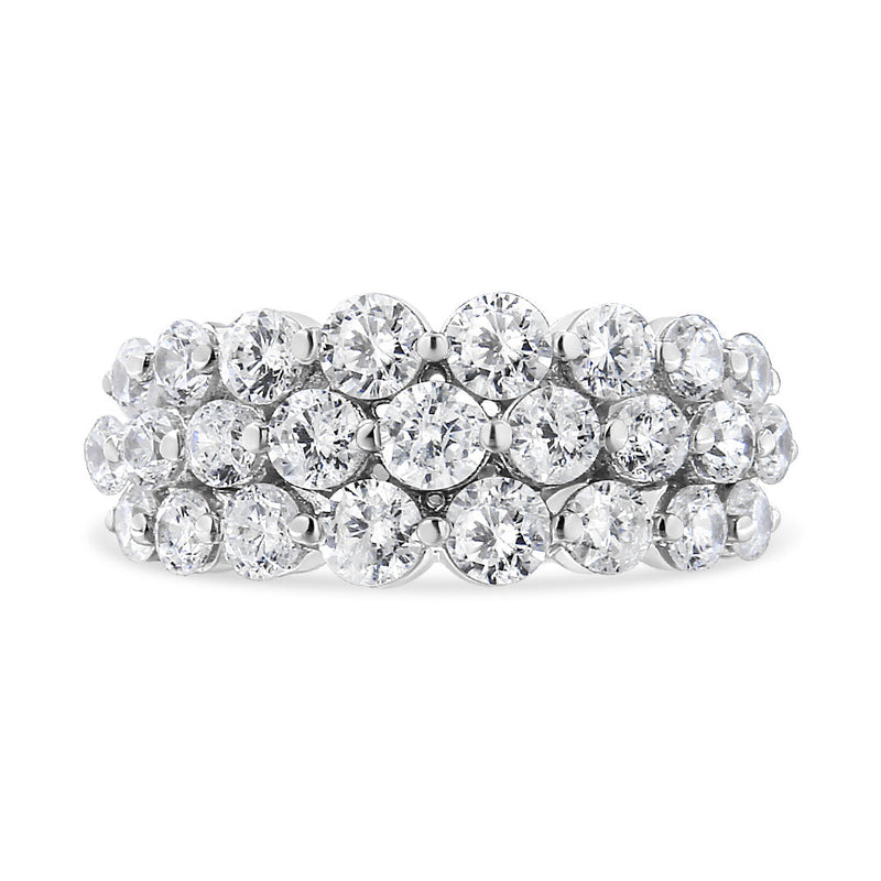 Bids.com 10K White Gold 2 1/2 Cttw Round Natural Diamond 3 Row Band Ring (I-J Color, I1-I2 Clarity) - Ring Size 7 Rings