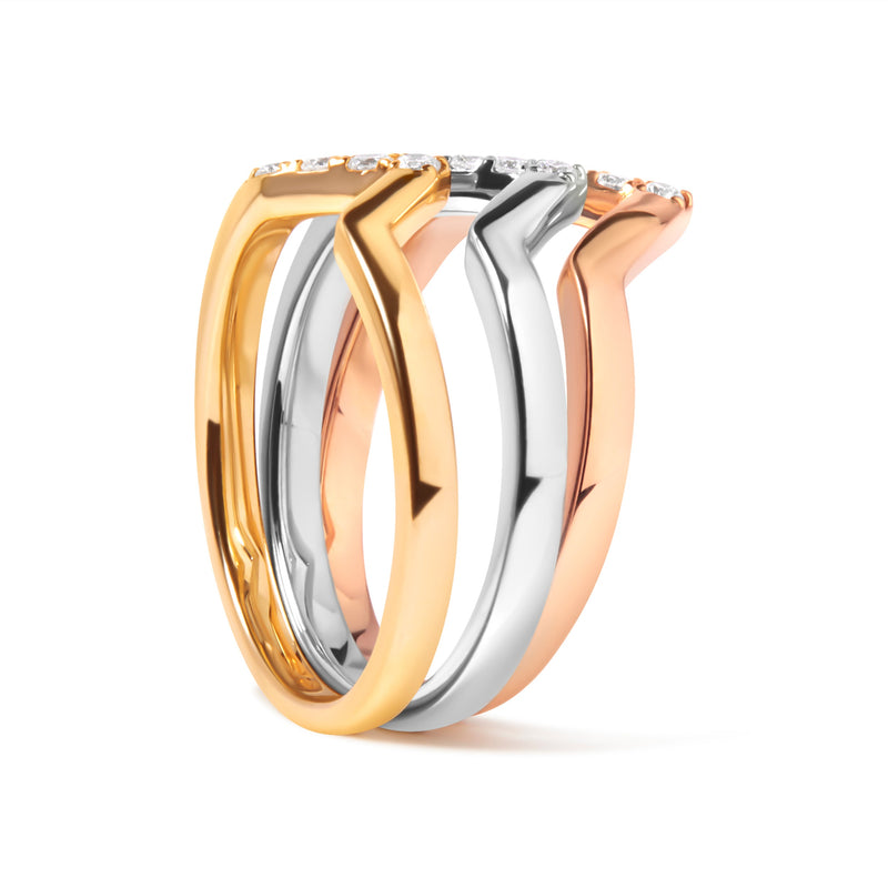 Bids.com 14K Gold 1/4 Cttw Diamond Geometrical Chevron V Stackable Band Ring Set (G-H Color, SI1-SI2 Clarity) - Size 7 Rings
