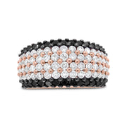 Bids.com 18K Rose Gold 2 1/5 Cttw Black and White Diamond 6 Row Band Ring (F-G and Black Color, VS1-VS2 Clarity) - Ring Size 7 Rings