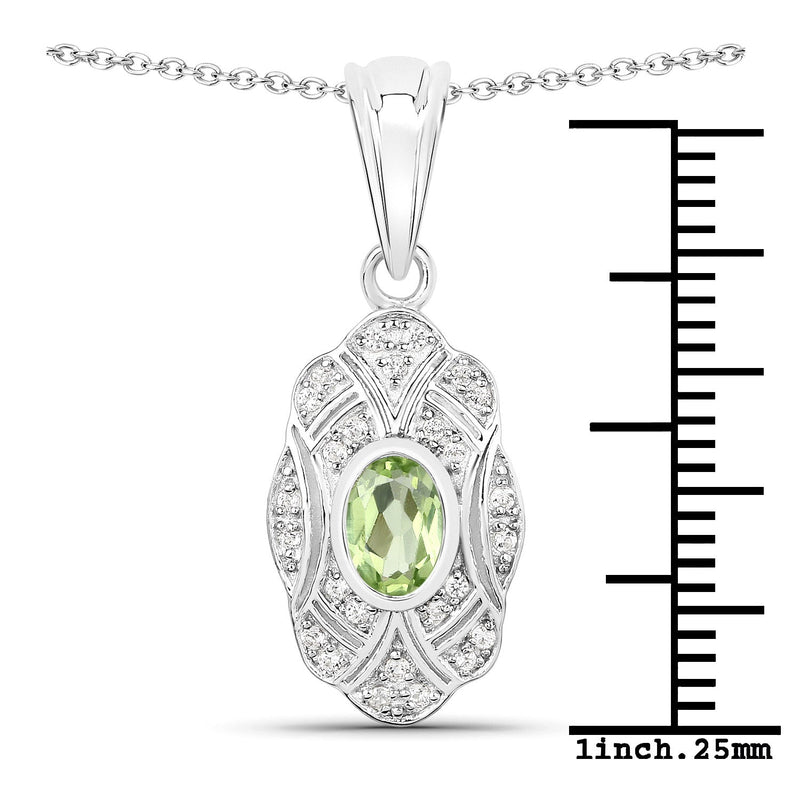 Bids.com 0.55 Carat Genuine Peridot and White Topaz .925 Sterling Silver Pendant Pendants