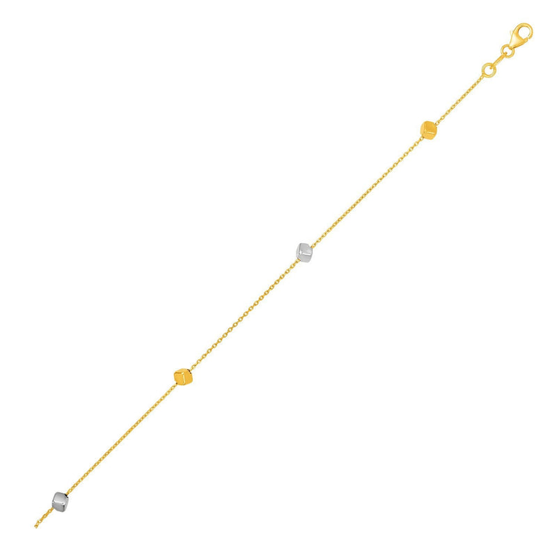 Bids.com 14k Two Tone Gold Bracelet with Polished Cubes Bracelets