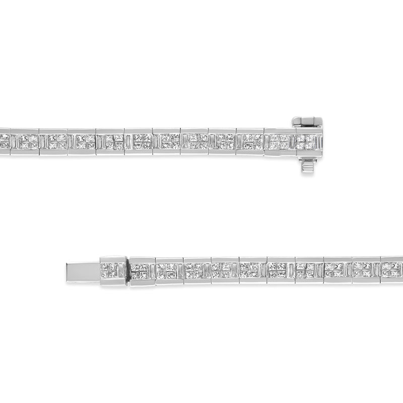 Bids.com 14K White Gold 4 3/8 Cttw Alternating Invisible Set Princess and Baguette Diamond Tennis Bracelet (G-H Color, VS1-VS2 Clarity) - Size 7" Bracelets