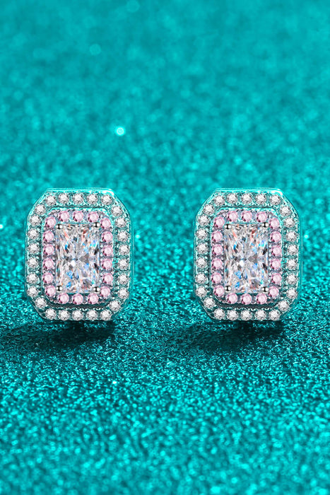 1 Carat Moissanite and Zircon Contrast Geometric Stud Earrings