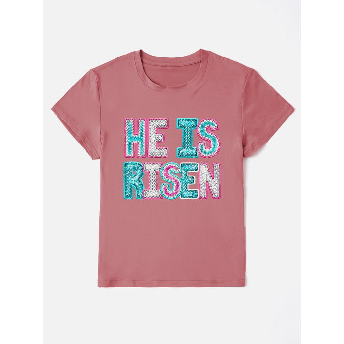 He Is Risen Sequin Round Neck T-Shirt