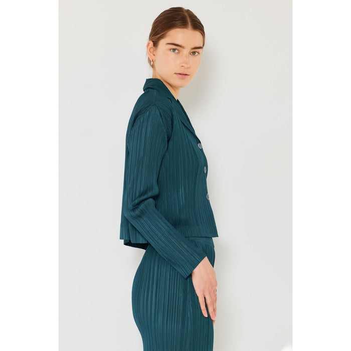 Marina West Swim Pleated Cropped Button Up Shirt