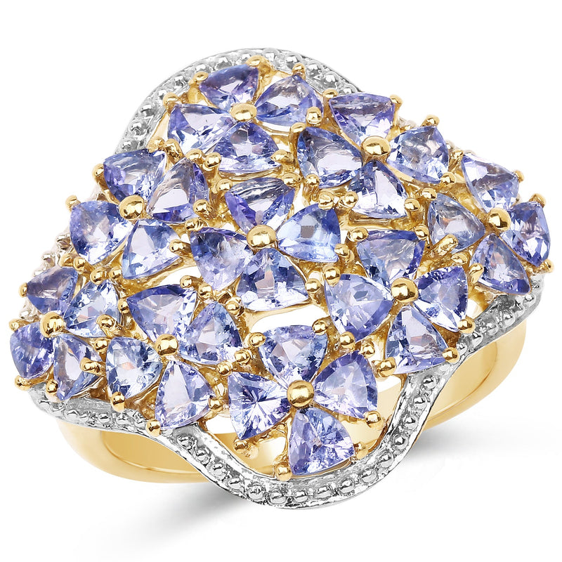 Bids.com 14K Yellow Gold Plated 3.60 Carat Genuine Tanzanite .925 Sterling Silver Ring Rings
