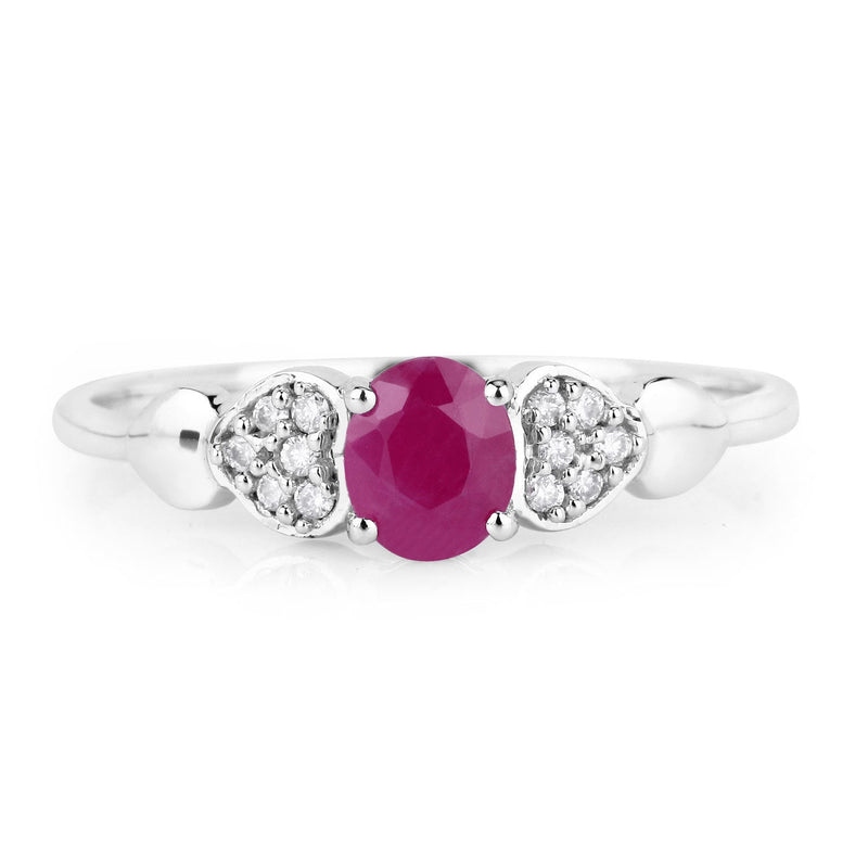 Bids.com 0.36 Carat Genuine Ruby and White Diamond 14K White Gold Ring Rings