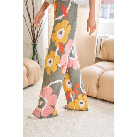 Flower Printed Casual Cozy Full Long Wide Pants