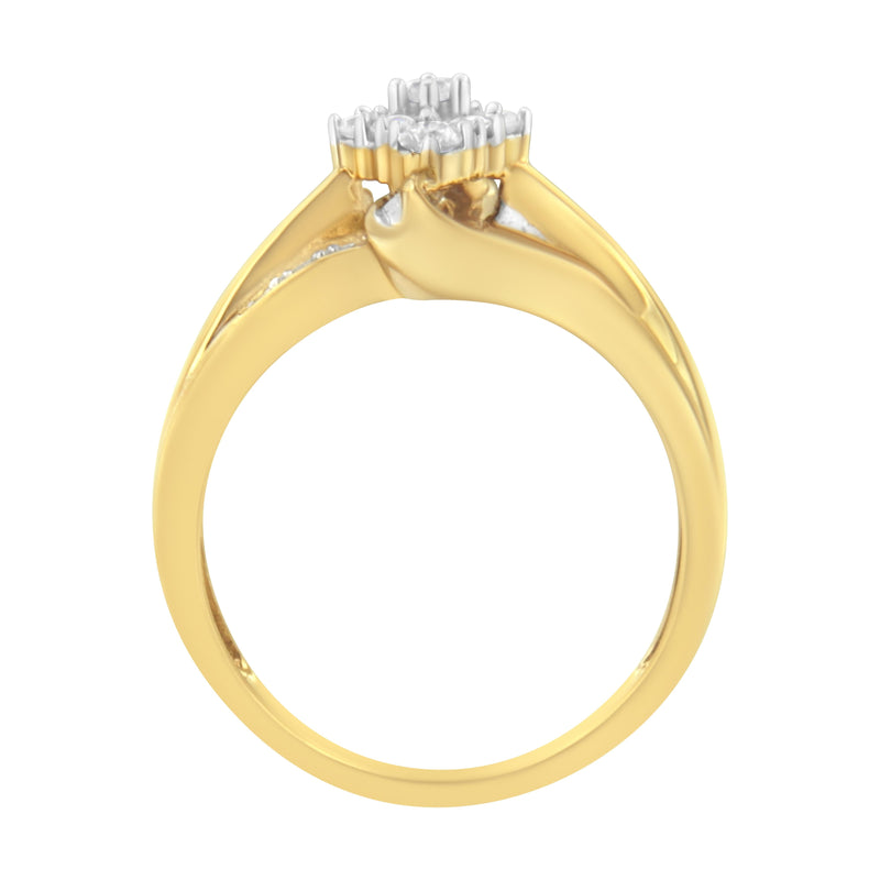 Bids.com 10K Yellow Gold 1/2 cttw Diamond Cluster Cocktail Ring (J-K Clarity, I1-I2 Color) - Size 7 Rings