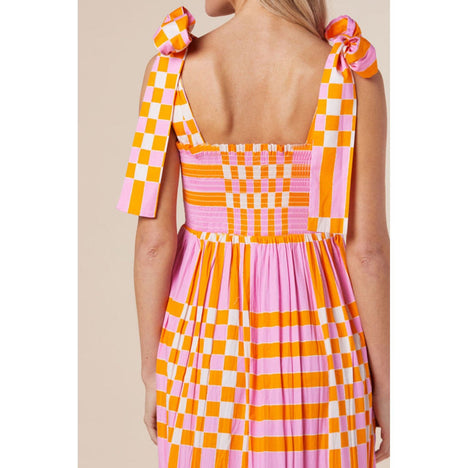 Color Block Tie Shoulder Dress in Pink