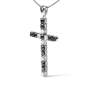 Bids.com .925 Sterling Silver 2.0 Cttw Prong Set Round Natural Treated Black and White Diamond Cross Pendant Necklace - 18" (Black/H-I Color, I3 Clarity) Necklaces