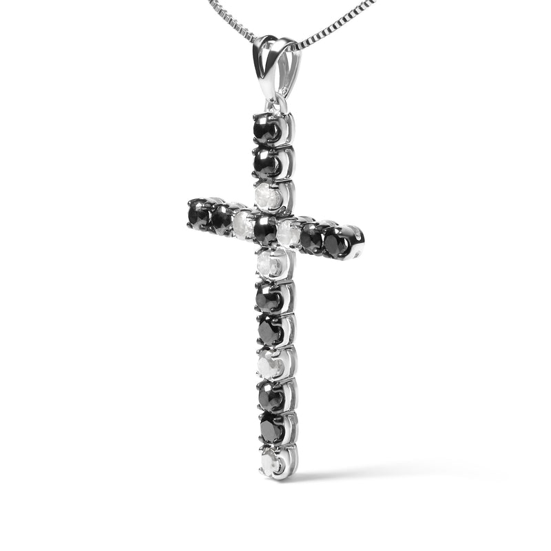 Bids.com .925 Sterling Silver 2.0 Cttw Prong Set Round Natural Treated Black and White Diamond Cross Pendant Necklace - 18" (Black/H-I Color, I3 Clarity) Necklaces