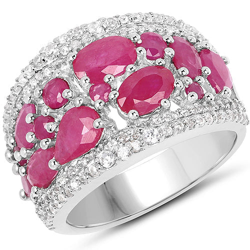 Bids.com 3.89 Carat Genuine Ruby and White Zircon .925 Sterling Silver Ring Rings