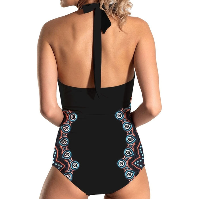 Cutout Printed Halter Neck One-Piece Swimwear