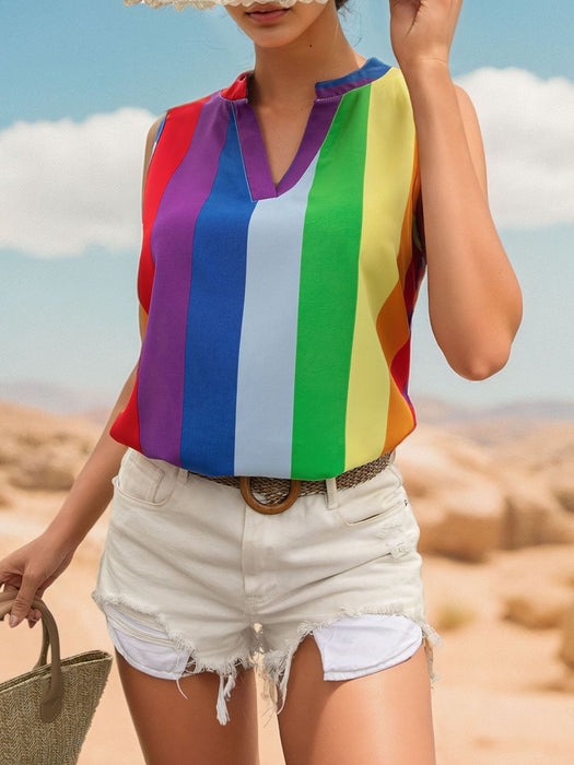 Color Block Notched Sleeveless Top