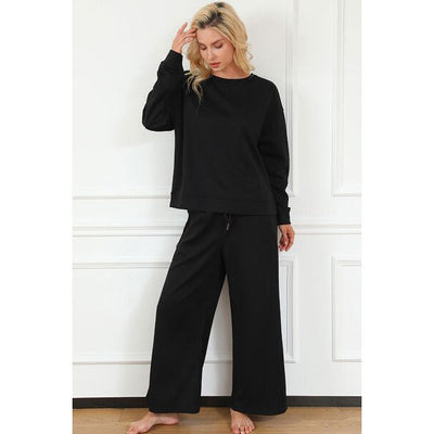 Double Take | Textured Long Sleeve Top and Drawstring Pants Set