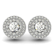 Bids.com 14k White Gold Double Halo Round Diamond Earrings (1 1/4 cttw) Earrings