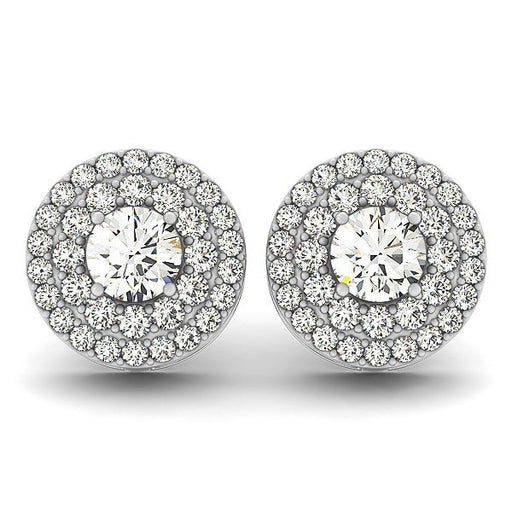 Bids.com 14k White Gold Double Halo Round Diamond Earrings (1 1/4 cttw) Earrings