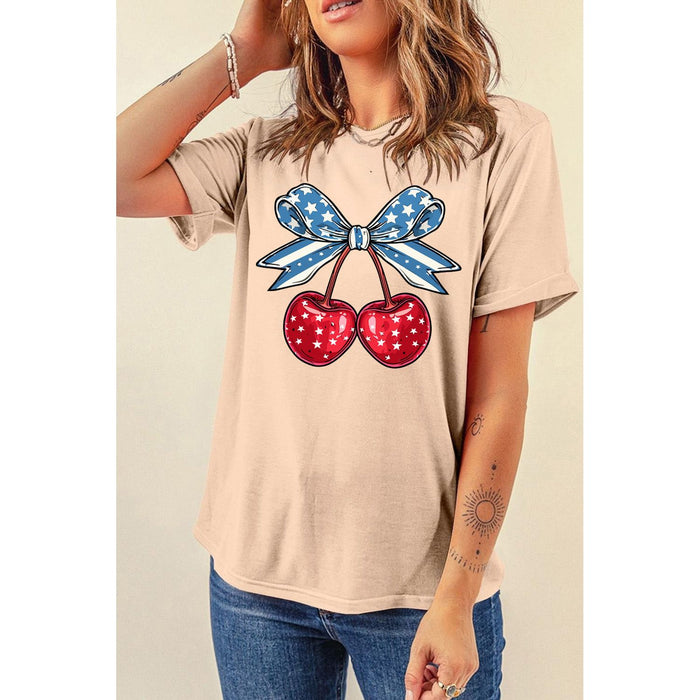 Cherry Graphic Round Neck Short Sleeve T-Shirt