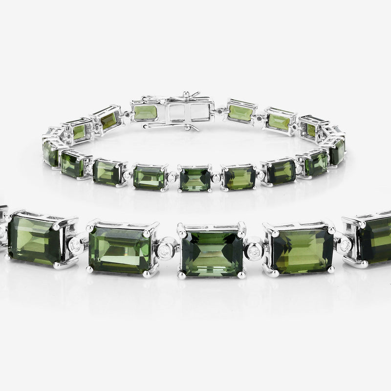 Bids.com 19.04 Carat Genuine Green Tourmaline and White Diamond 14K White Gold Bracelet Bracelets