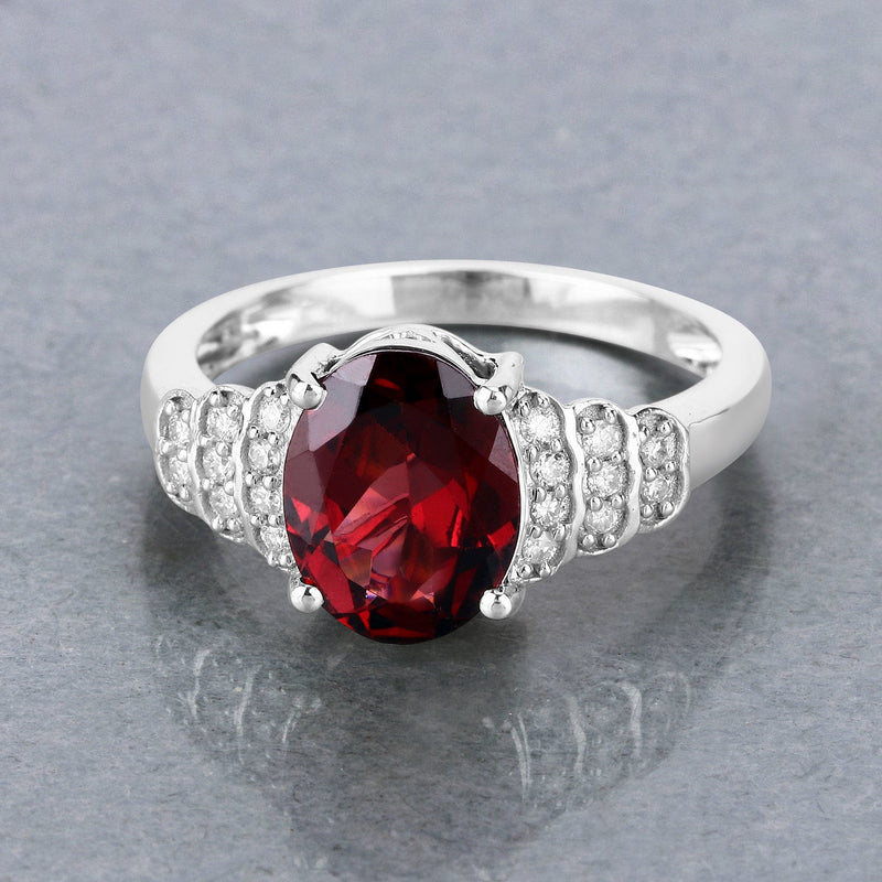 Bids.com 2.87 Carat Genuine Rhodolite and White Diamond 14K White Gold Ring Rings
