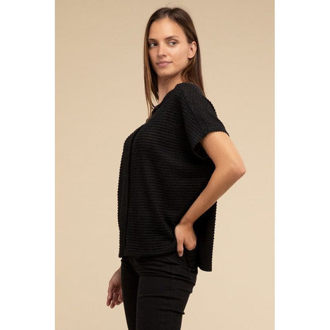 Dolman Short Sleeve Jacquard Sweater