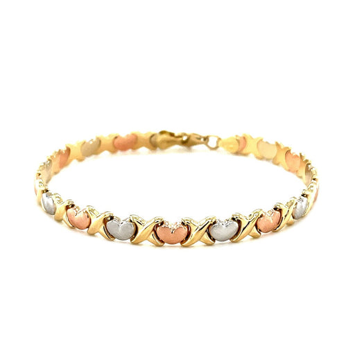 Bids.com 14k Tri-Color Gold Fancy Satin Heart Line Bracelet Bracelets
