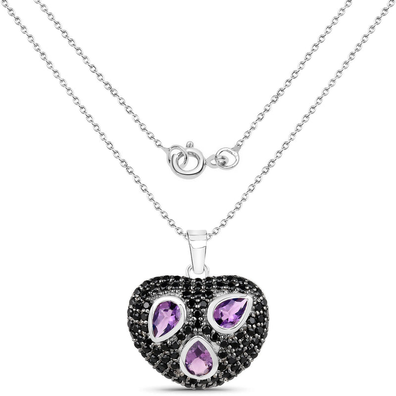 Bids.com 3.19 Carat Genuine Amethyst and Black Spinel .925 Sterling Silver Pendant Pendants