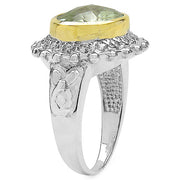 Bids.com Two Tone Plated 4.16 Carat Genuine Green Amethyst & White Topaz .925 Sterling Silver Ring Rings