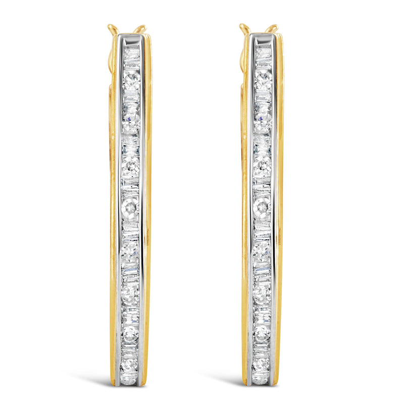 Bids.com 10K Yellow Gold 1.00 Cttw Round and Baguette-Cut Diamond U-Hoop Earrings (H-I Color, SI2-I1 Clarity) Earrings