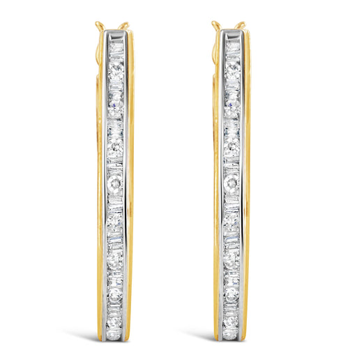 Bids.com 10K Yellow Gold 1.00 Cttw Round and Baguette-Cut Diamond U-Hoop Earrings (H-I Color, SI2-I1 Clarity) Earrings