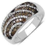 Bids.com 0.64 Carat Genuine Champagne Diamond & White Diamond .925 Sterling Silver Ring Rings