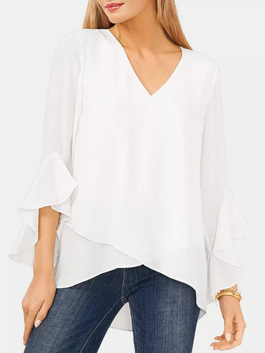 V-Neck Flounce Sleeve Blouse