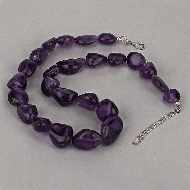 Bids.com Amethyst Beaded Necklace, Genuine Raw Amethyst Beads Necklace for Women in Sterling Silver, February Birthstone Necklace, Gift for Mom Necklaces