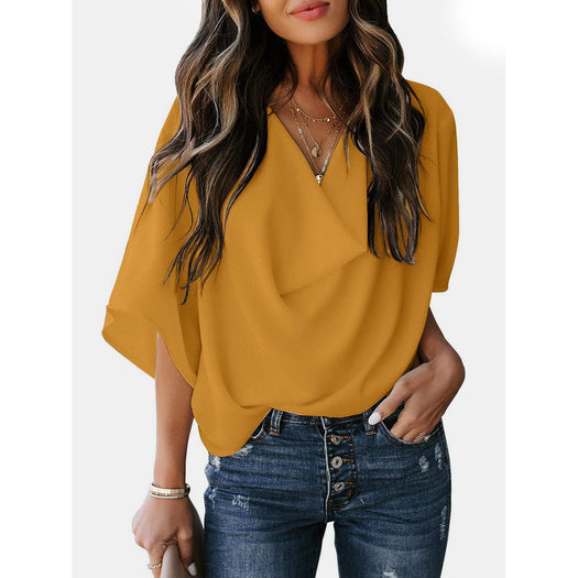 Cowl Neck Three-Quarter Sleeve Blouse