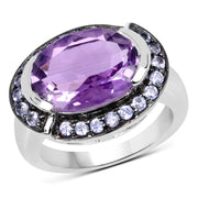 Bids.com 5.56 Carat Genuine Amethyst & Tanzanite .925 Sterling Silver Ring Rings