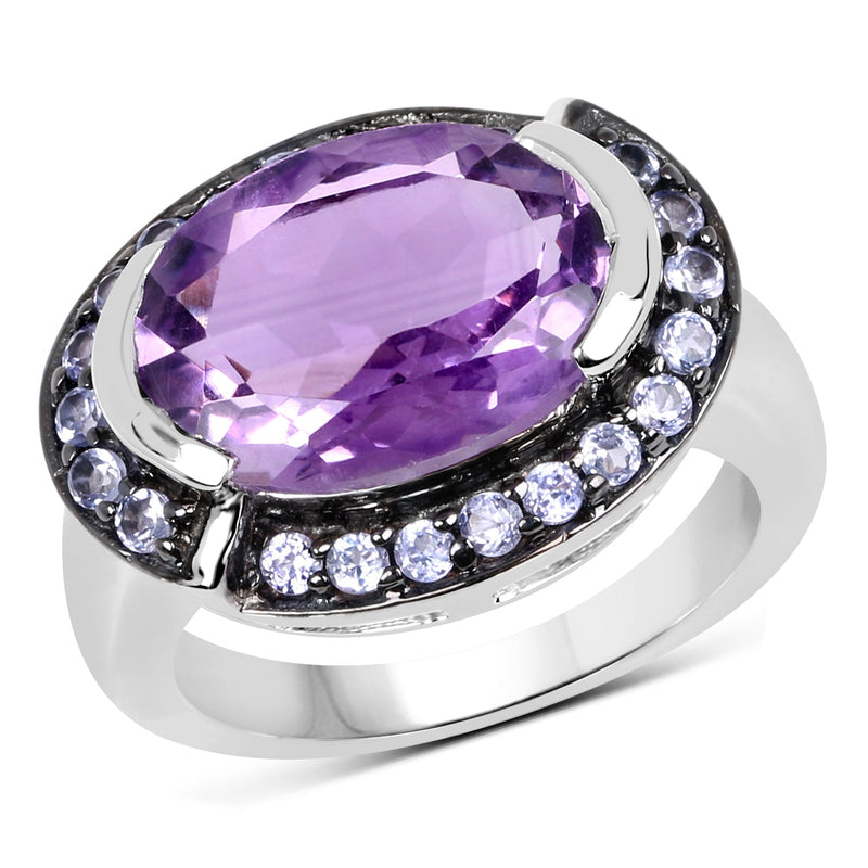 Bids.com 5.56 Carat Genuine Amethyst & Tanzanite .925 Sterling Silver Ring Rings
