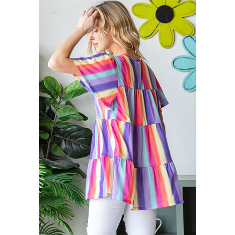 Heimish Short Sleeve Striped Tiered Top