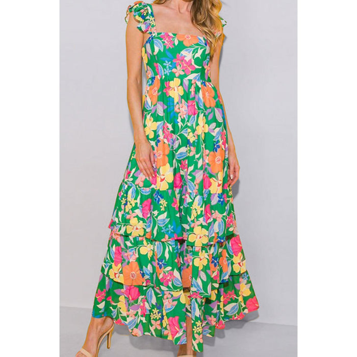 Tiered Ruffled Printed Sleeveless Dress