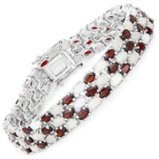 Bids.com 24.08 Carat Genuine Opal and Garnet .925 Sterling Silver Bracelet Bracelets