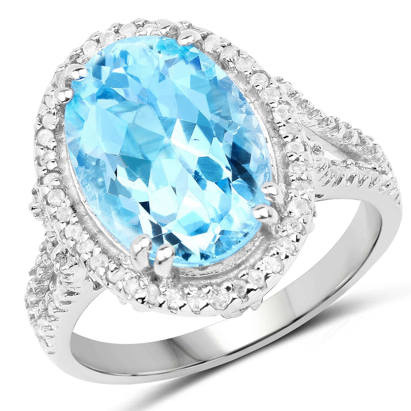 Bids.com 8.15 Carat Genuine Blue Topaz and White Topaz .925 Sterling Silver Ring Rings