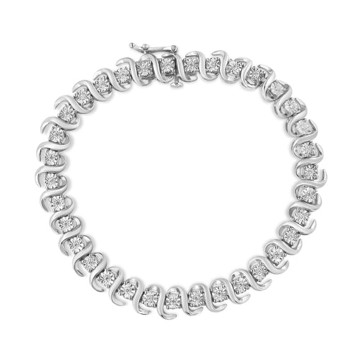 Bids.com .925 Sterling Silver 1/3 Cttw Miracle-Set Diamond "S" Link Tennis Bracelet (I-J Color, I3 Clarity) - Size 7.25" Bracelets
