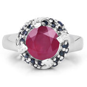 Bids.com 3.70 Carat Glass Filled Ruby and Blue Sapphire .925 Sterling Silver Ring Rings