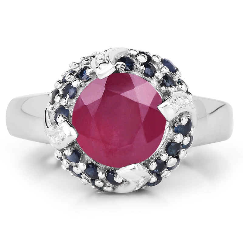 Bids.com 3.70 Carat Glass Filled Ruby and Blue Sapphire .925 Sterling Silver Ring Rings