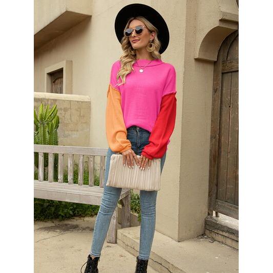 Color Block Dropped Shoulder Sweater