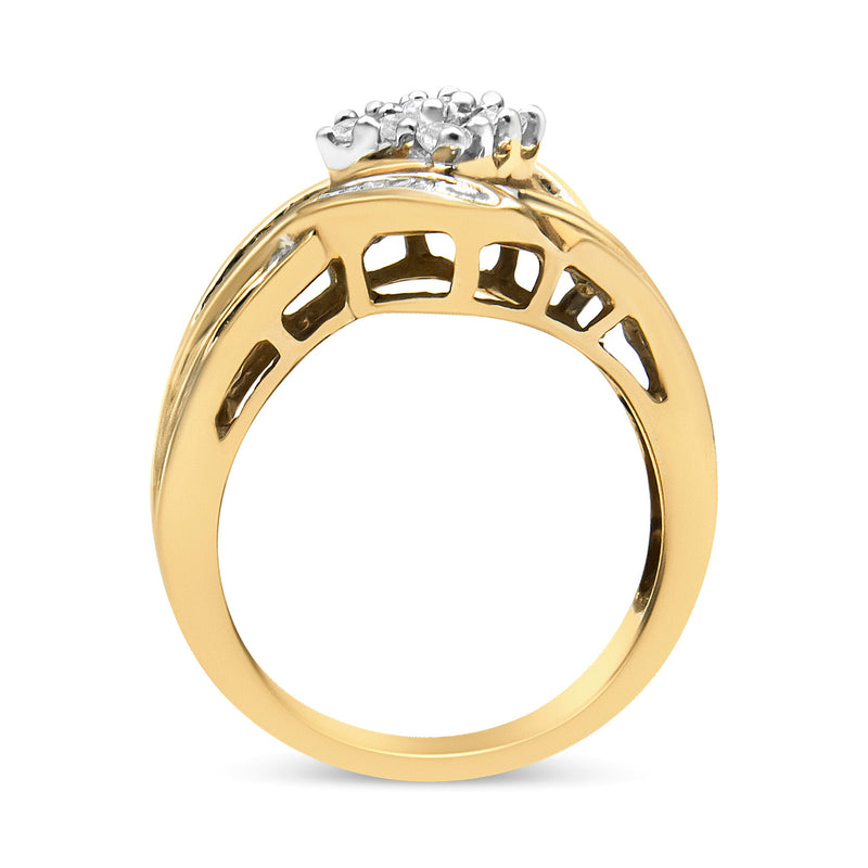 Bids.com 10K Yellow and White Gold 3/4 Cttw Diamond Cluster and Swirl Ring (H-I Color, I1-I2 Clarity) Rings