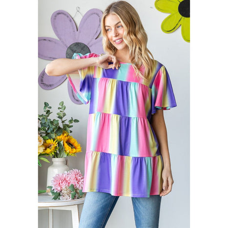 Heimish Short Sleeve Striped Tiered Top