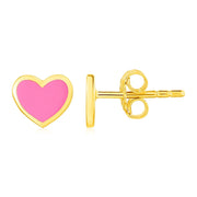 Bids.com 14k Yellow Gold and Enamel Pink Heart Stud Earrings Earrings