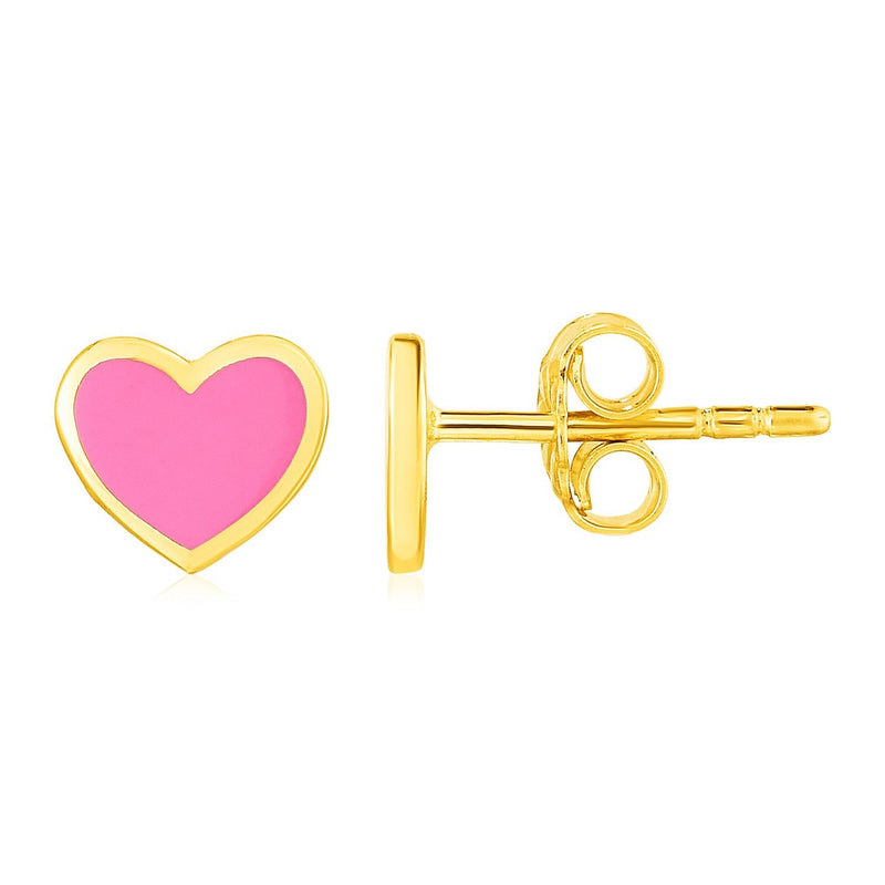 Bids.com 14k Yellow Gold and Enamel Pink Heart Stud Earrings Earrings