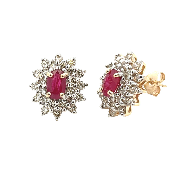 Bids.com 2.30ct Ruby Diamond Earrings 14KT Yellow Gold Earrings